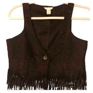 Faux suede fringe vest.